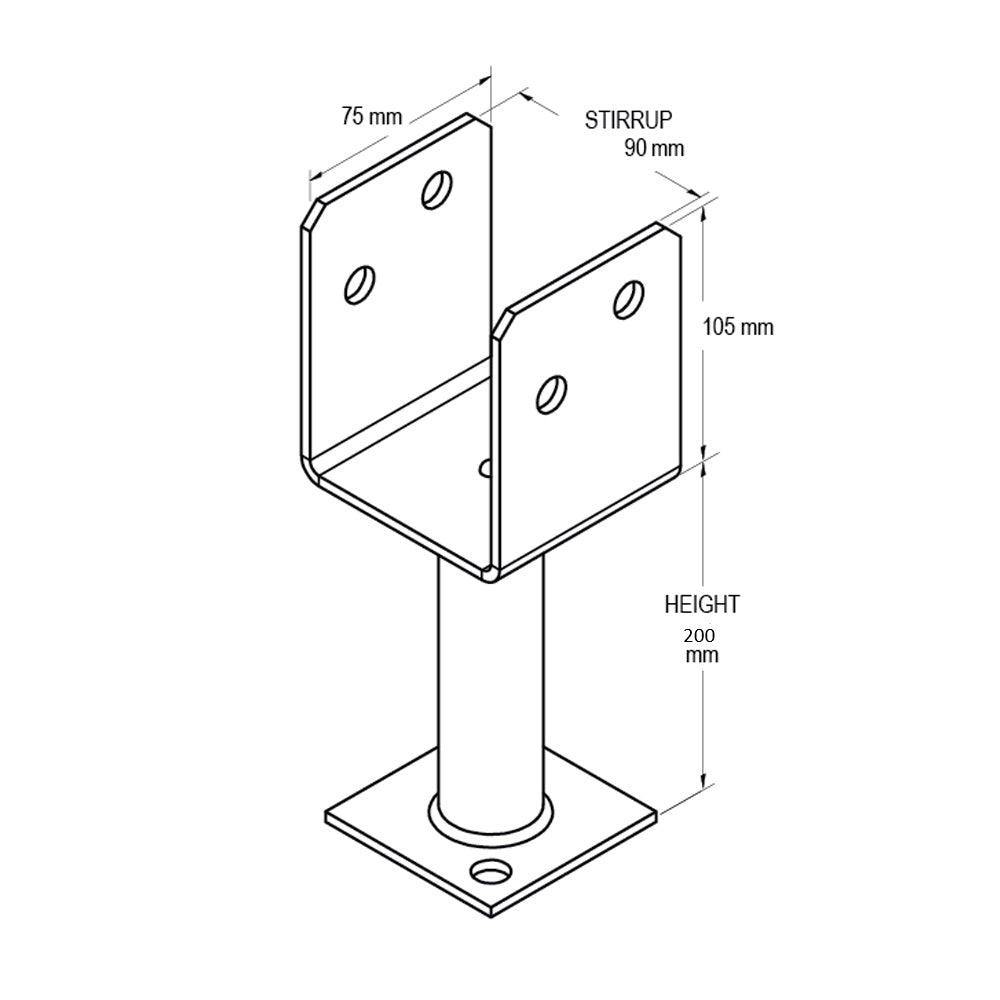 Post Support - 200mm x 90mm Full Stirrup Each